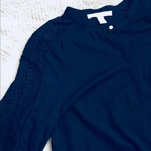 Navy Lace Arm Inset Blouse